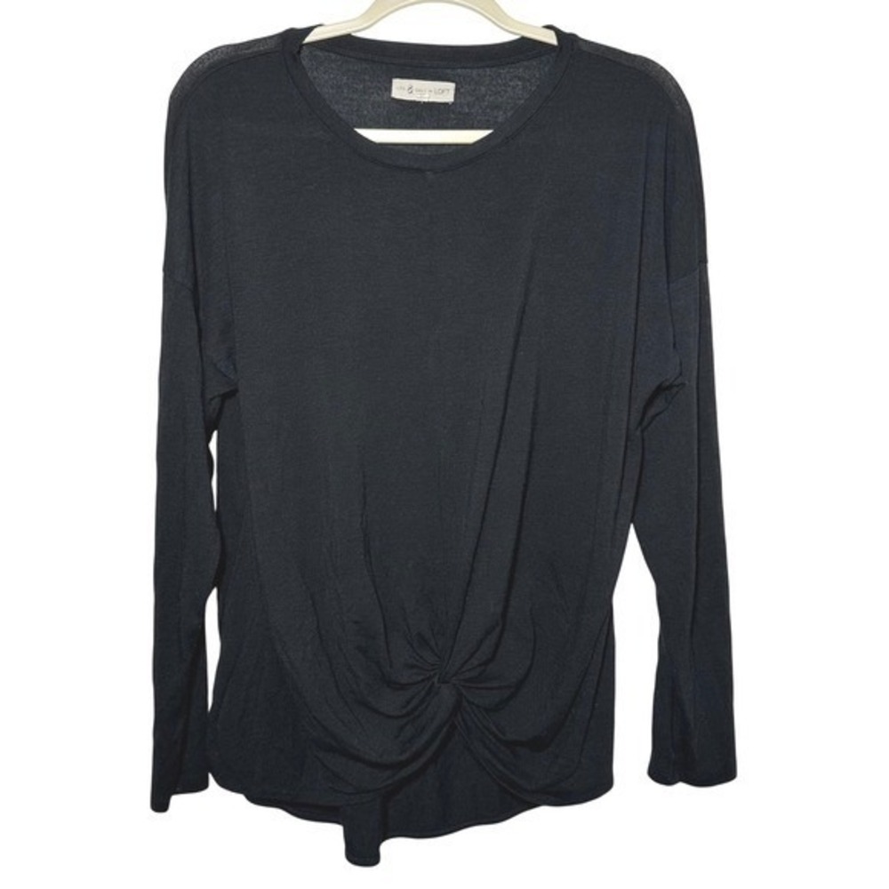 FLAW Lou & Grey for Loft Black‎ Long Sleeve Twist Front Tunic Top Size L